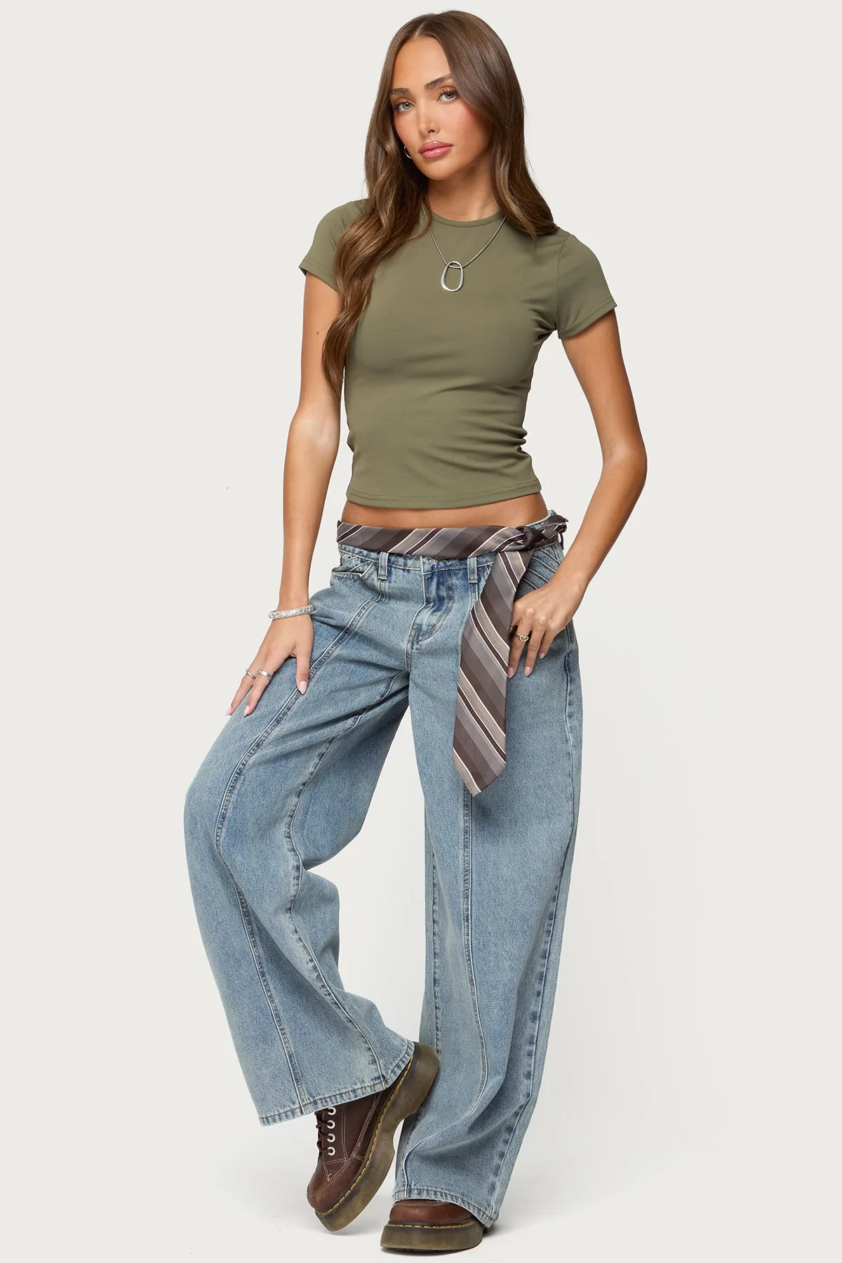 Olive Short Sleeve Top Womens Casual Wear