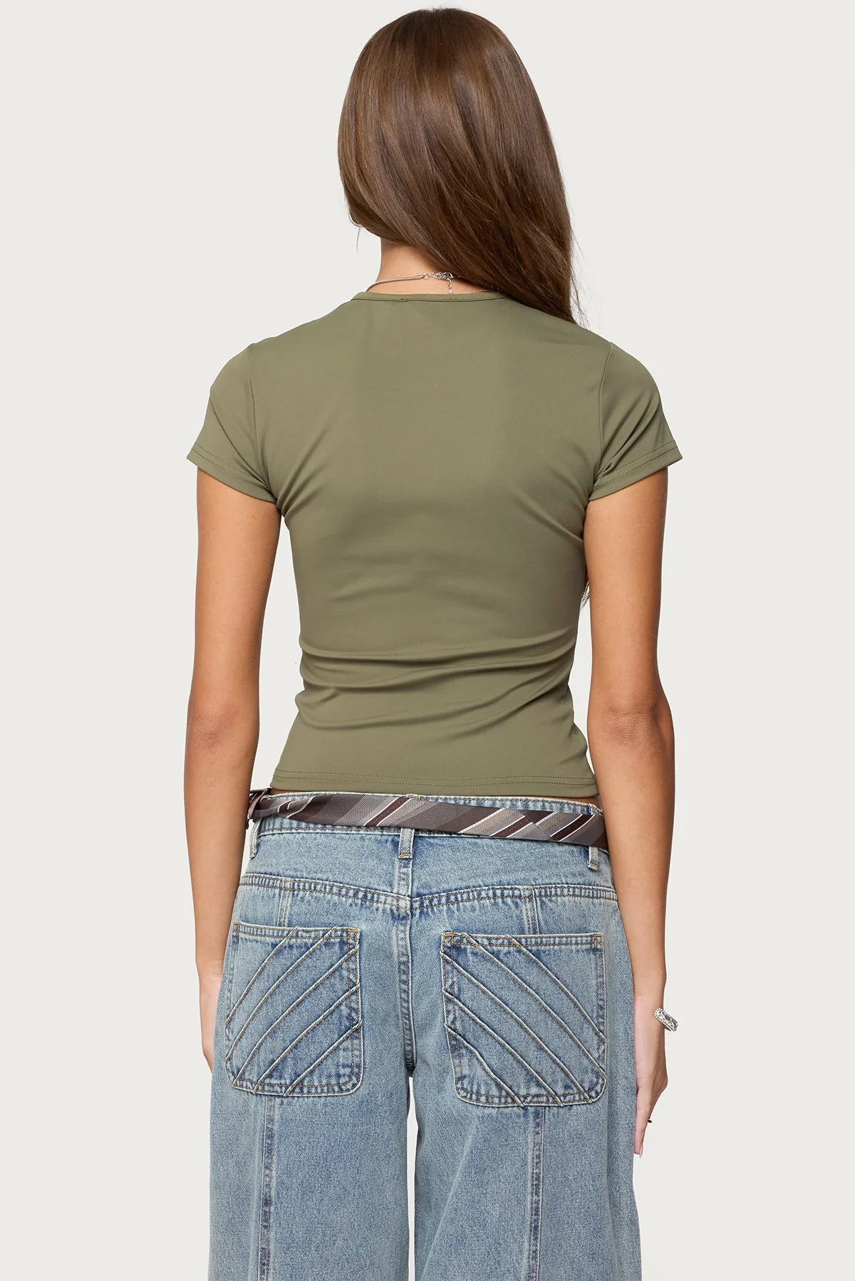 Olive Short Sleeve Top Womens Casual Wear