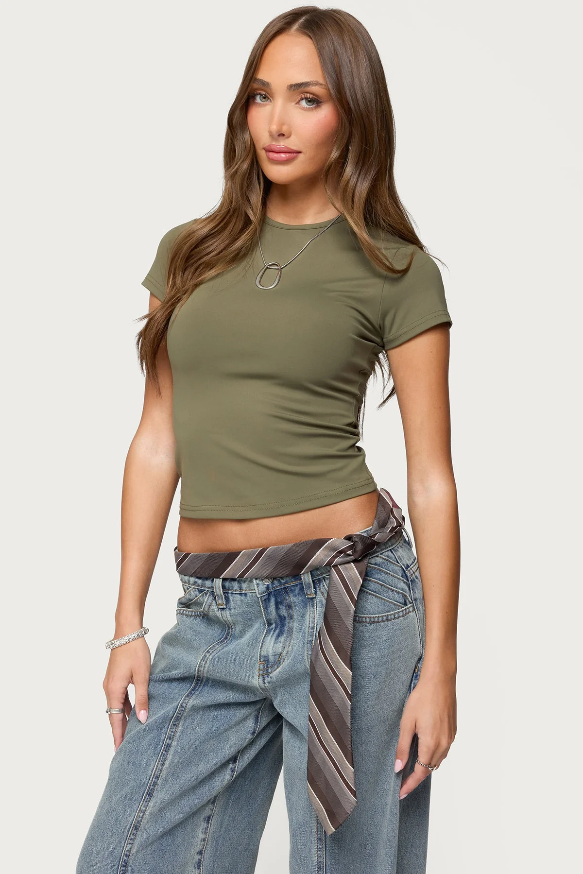 Olive Short Sleeve Top Womens Casual Wear