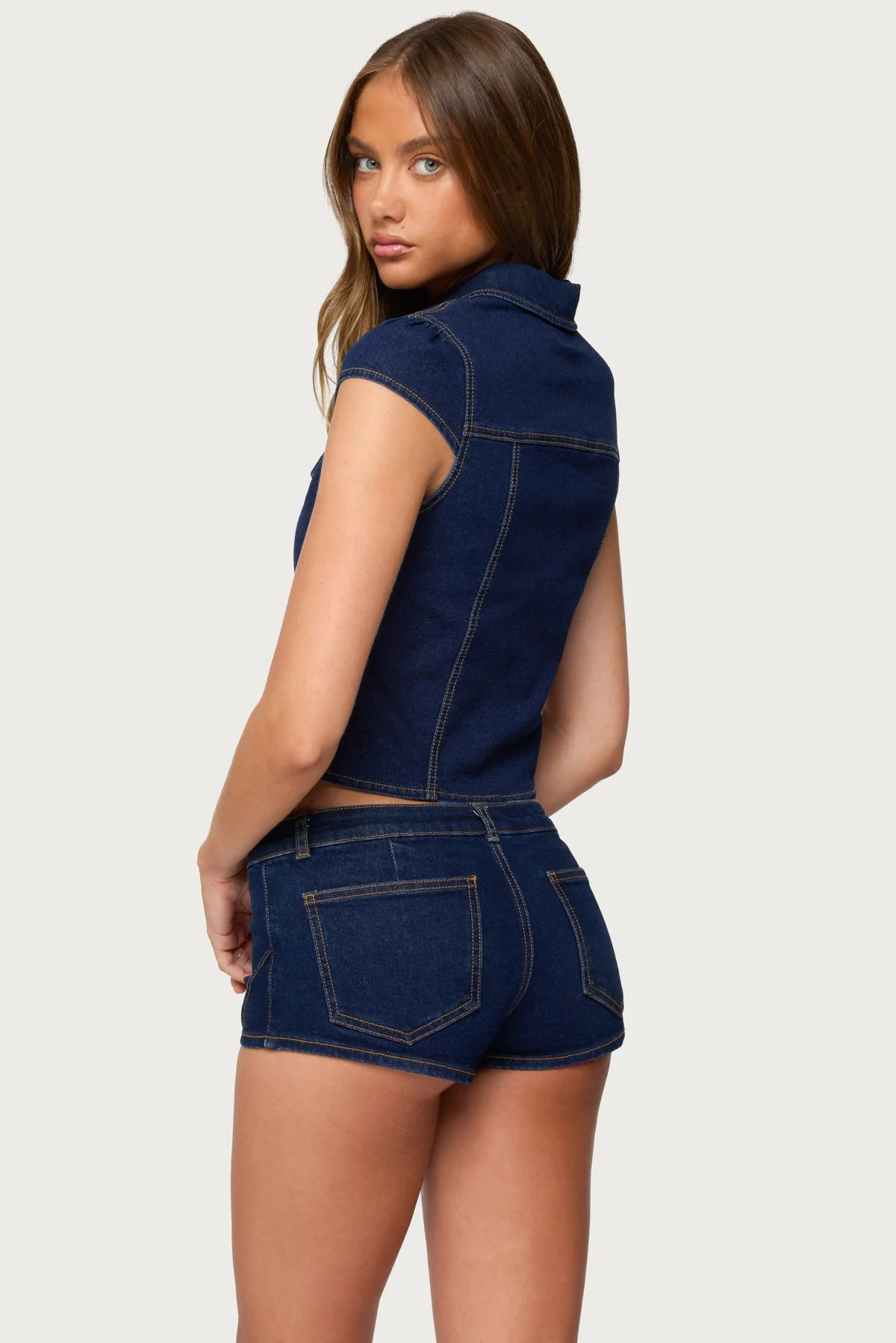 Denim Button-Up Shirt with Contrast Stitching