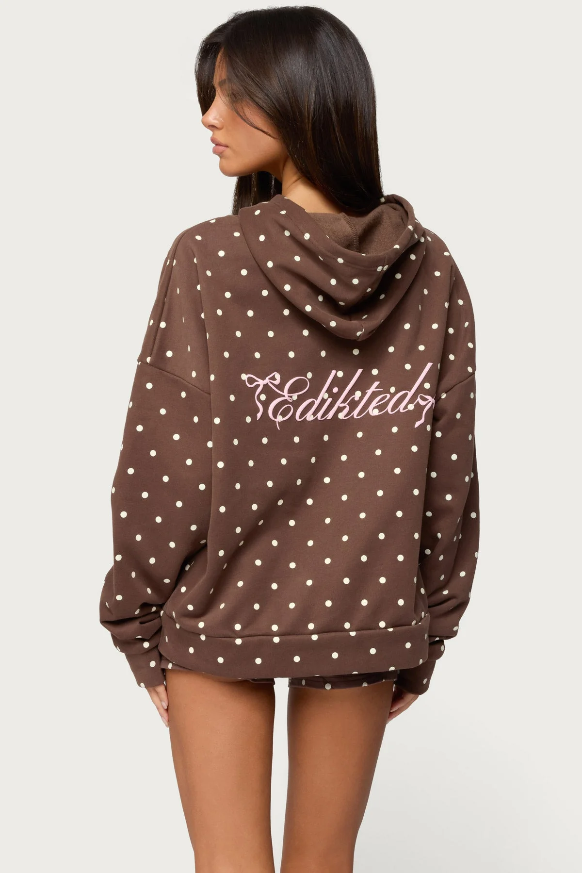 Brown Polka Dot Hoodie Womens Long Sleeve Set