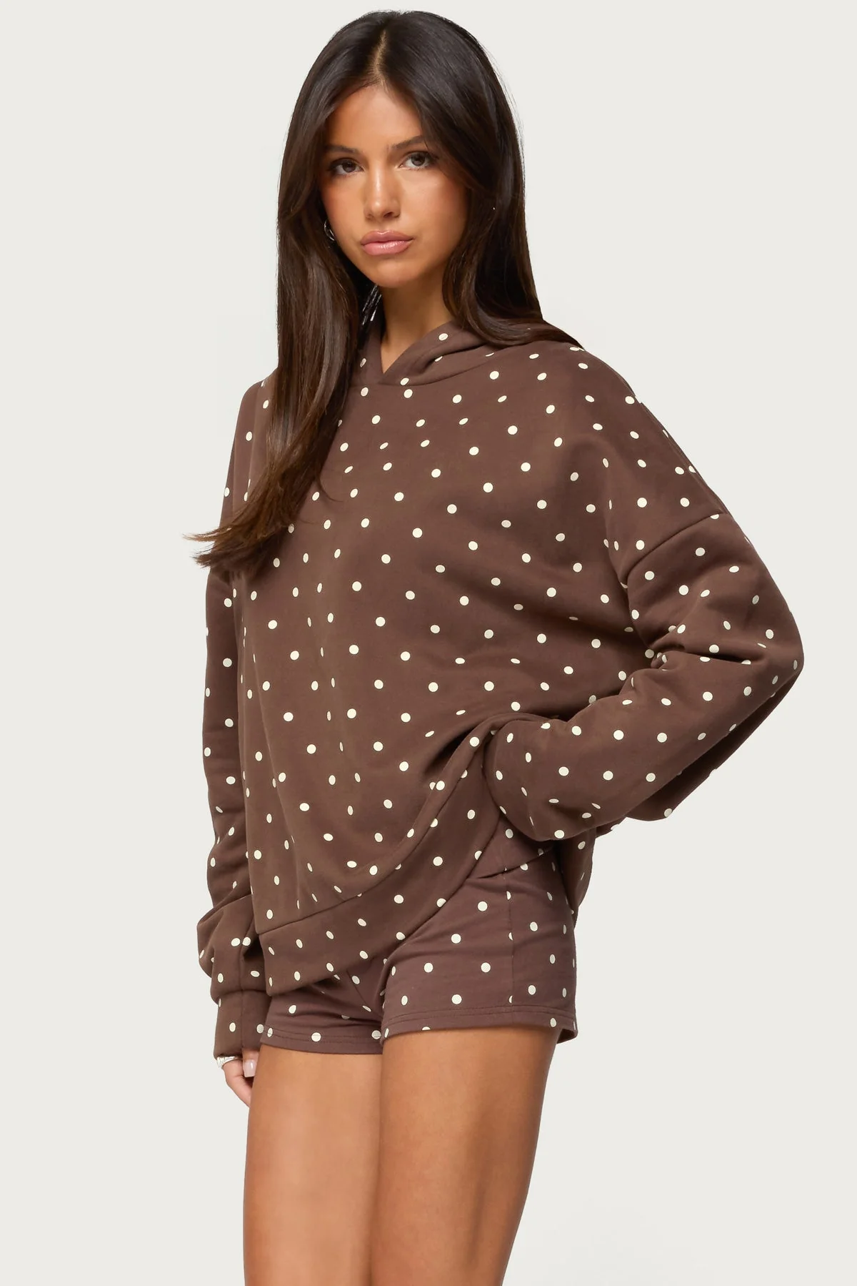 Brown Polka Dot Hoodie Womens Long Sleeve Set