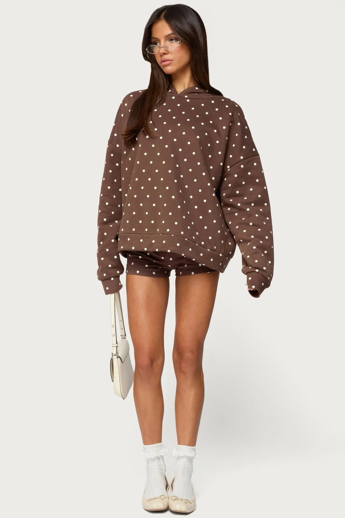Brown Polka Dot Hoodie Womens Long Sleeve Set