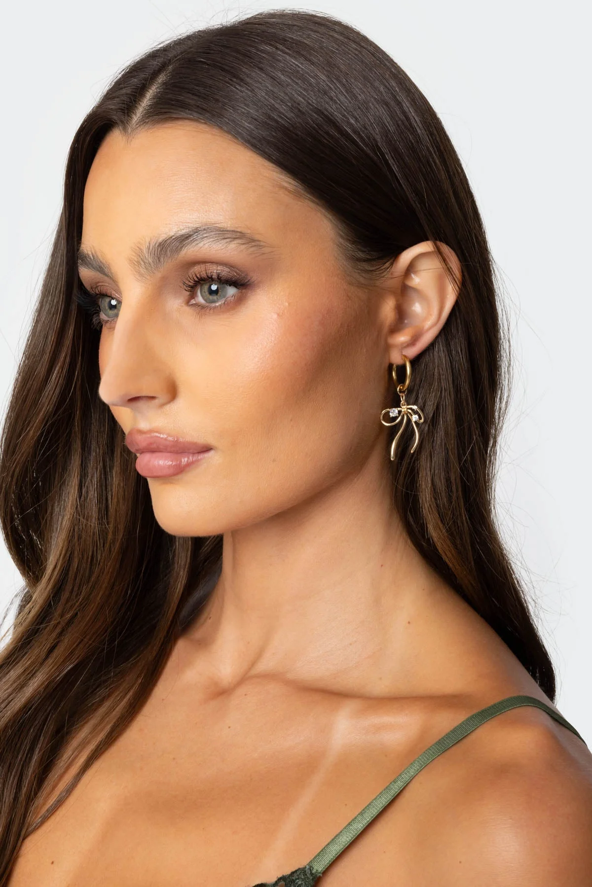 Gold Bow Charm Hoop Earrings