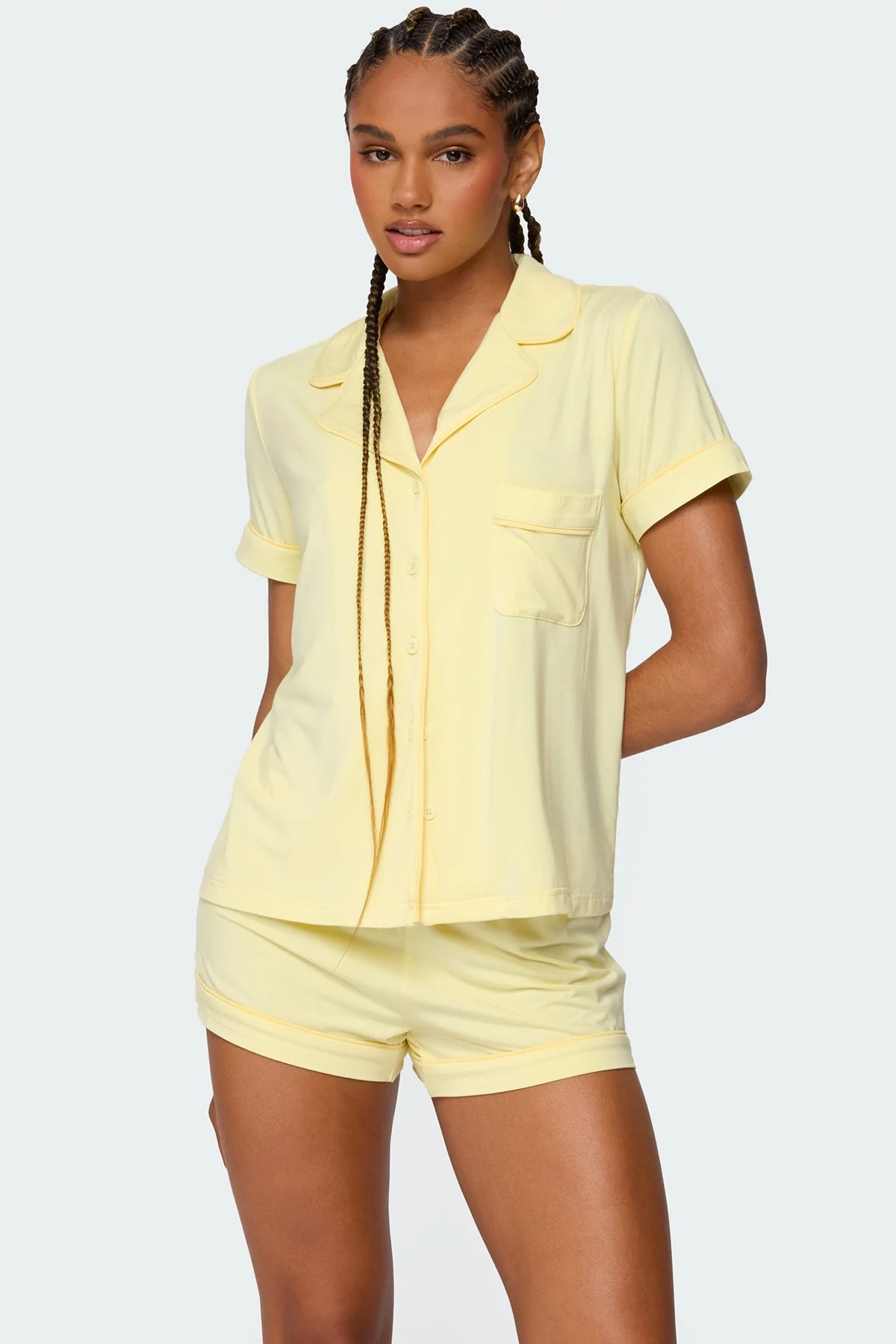 Womens Yellow Button Up Sleepwear Shirt