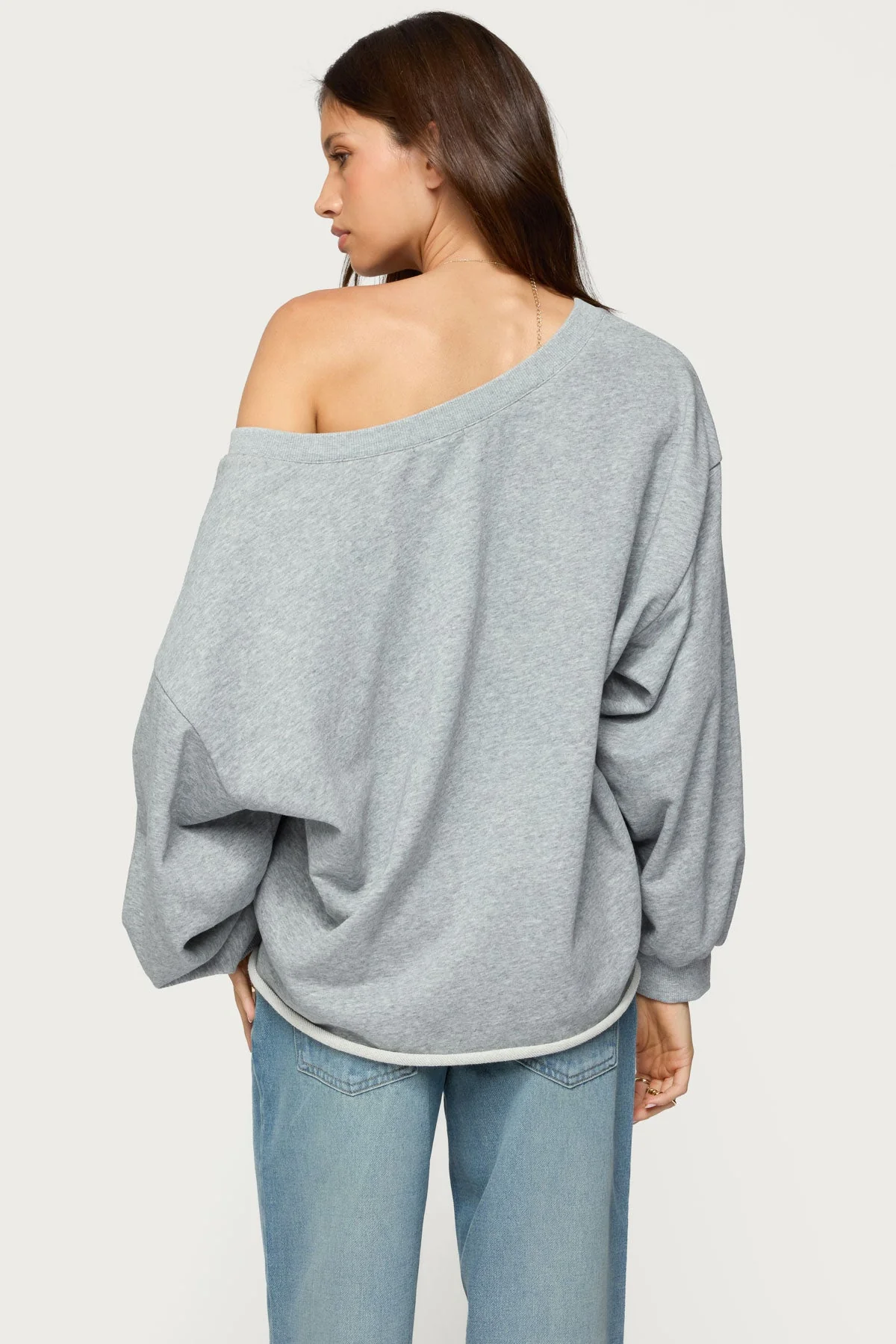 Gray Melange Oversized V Neck Sweatshirt