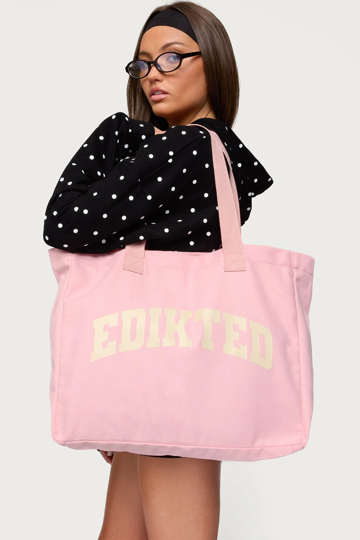 Pink Graphic Text Tote Bag - Stylish Cotton-Polyester Blend