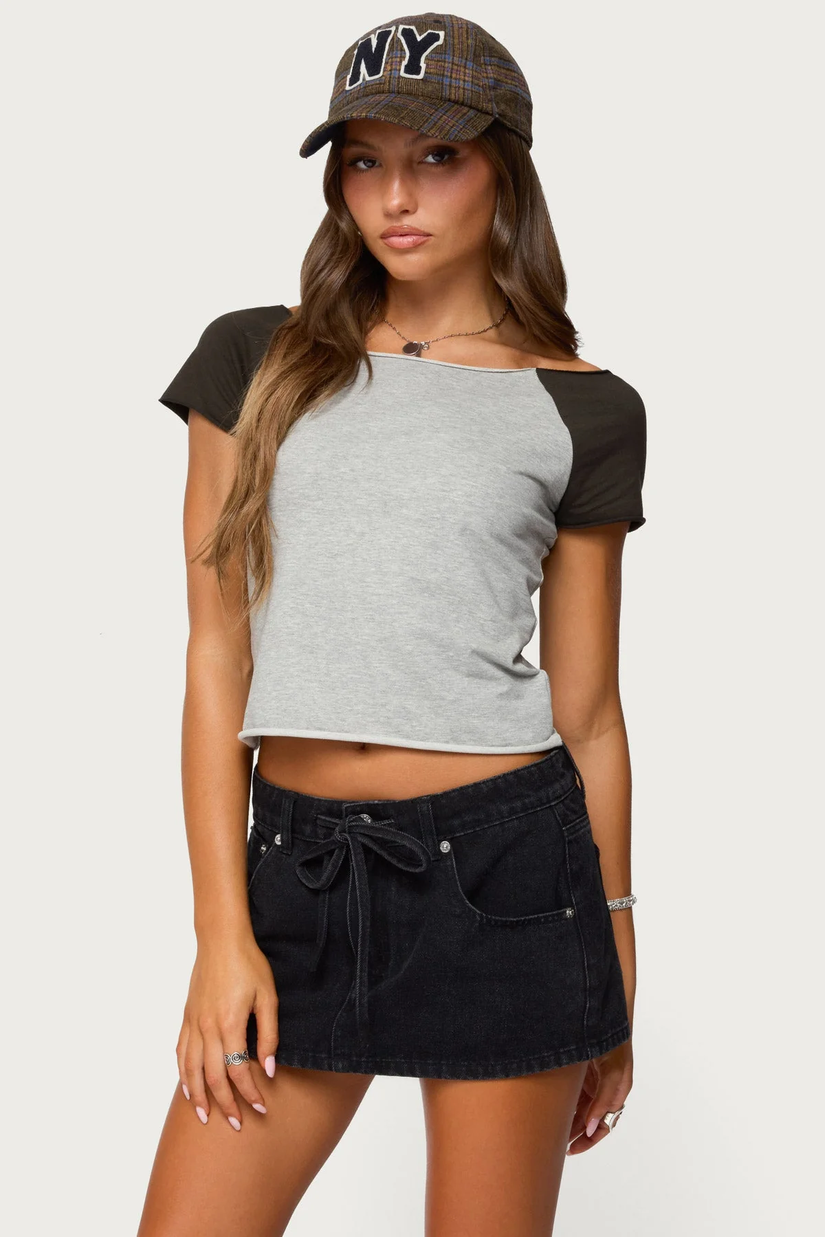 Gray Melange Cotton Blend Raglan Sleeve T-Shirt