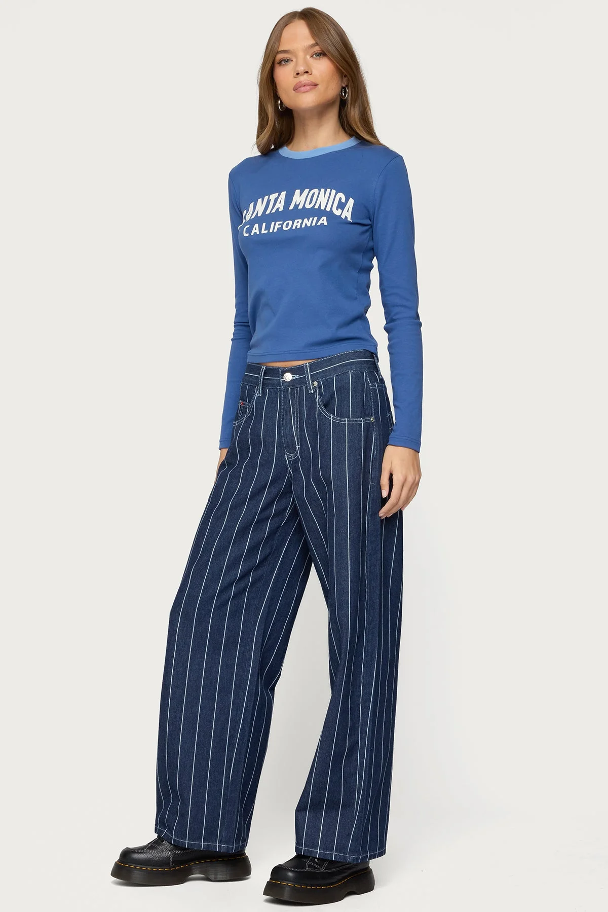 Dark Blue Pinstripe Denim Jeans