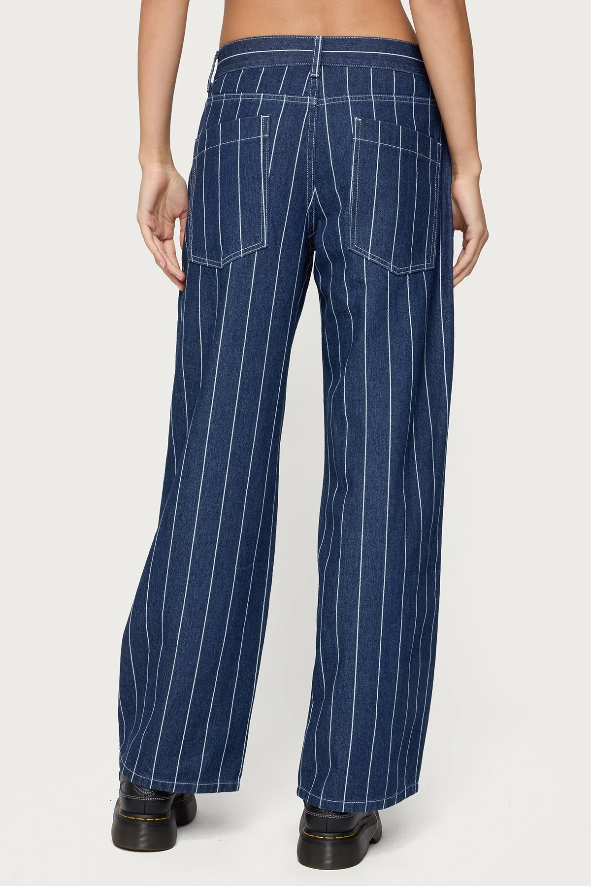 Dark Blue Pinstripe Denim Jeans