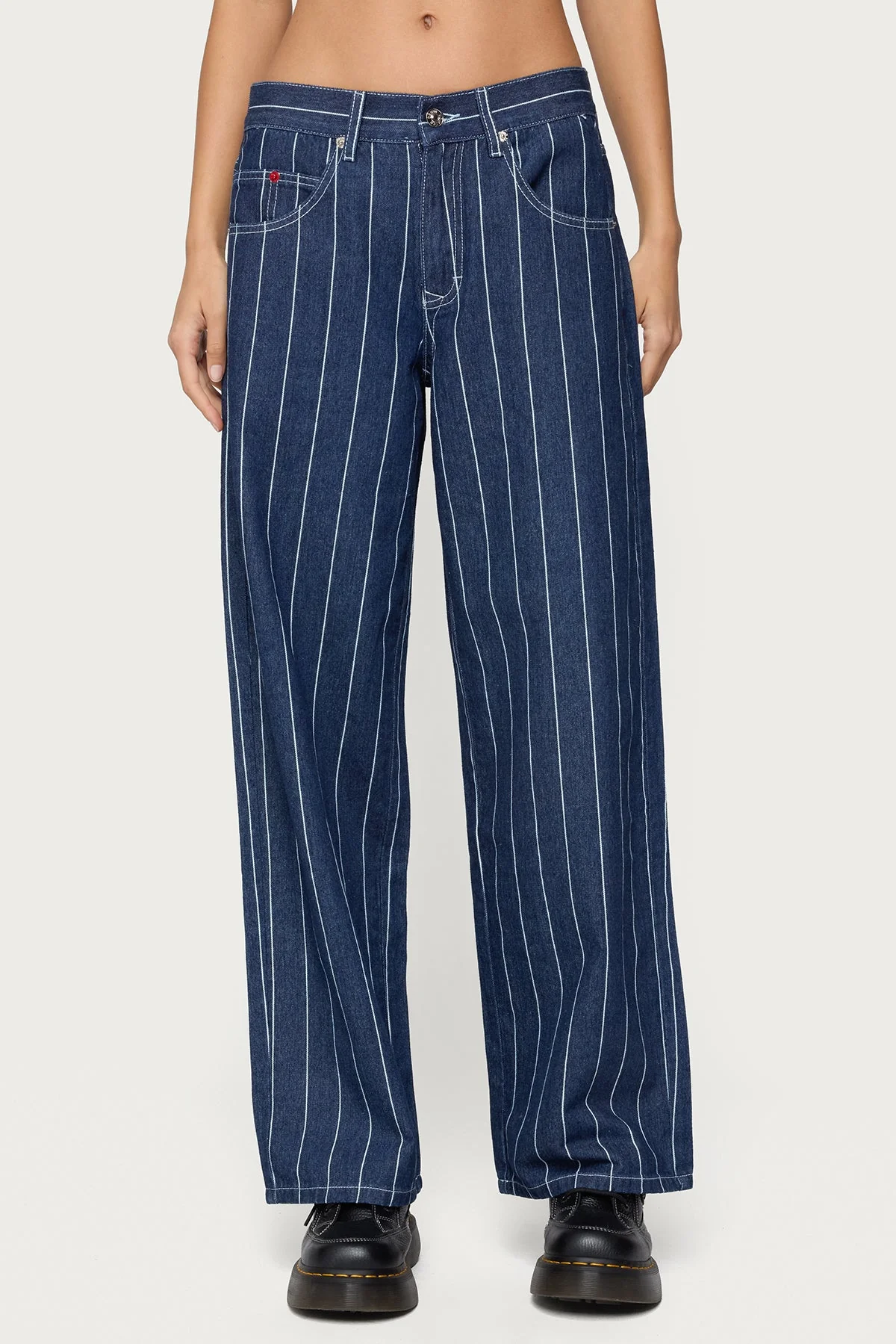 Dark Blue Pinstripe Denim Jeans
