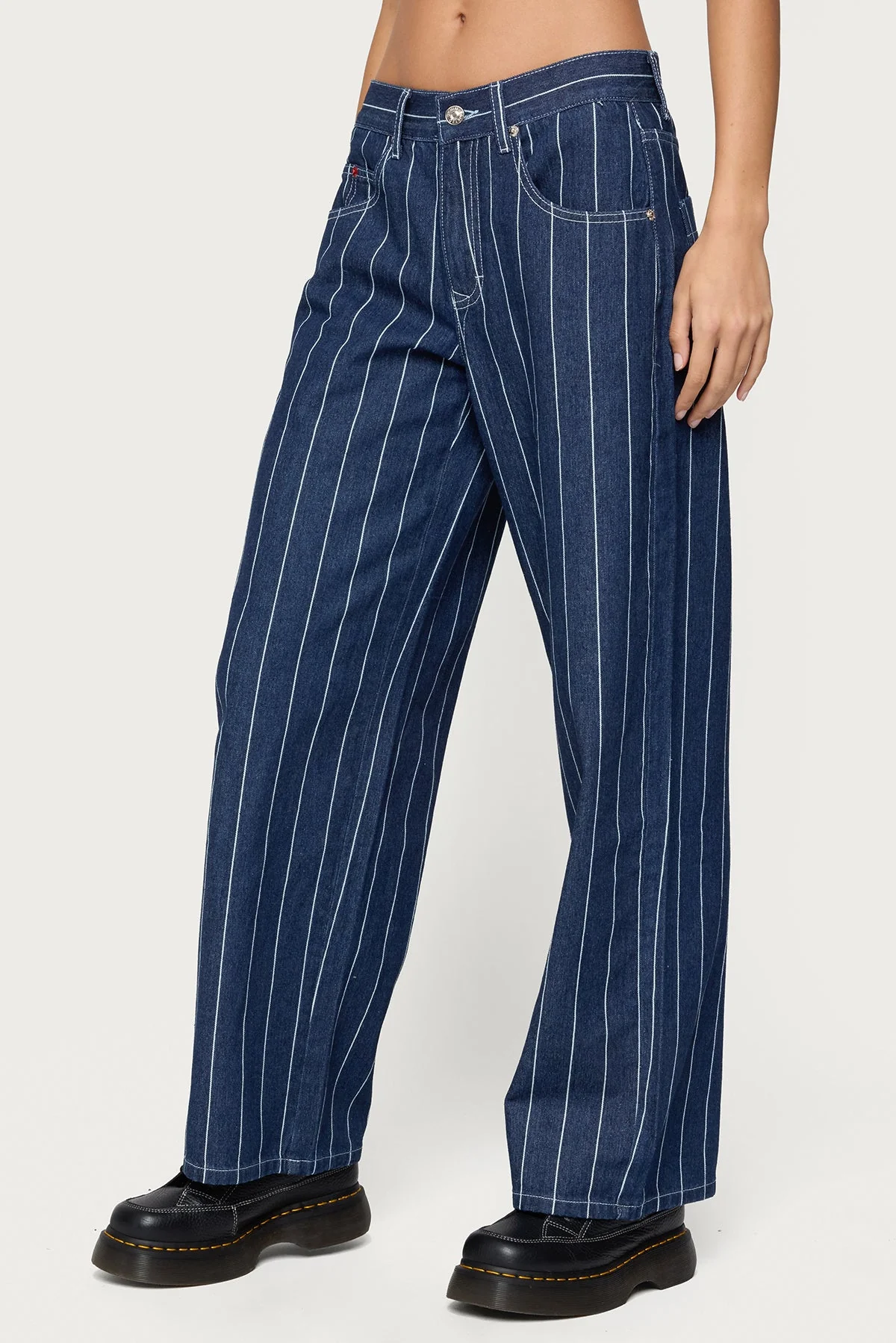 Dark Blue Pinstripe Denim Jeans