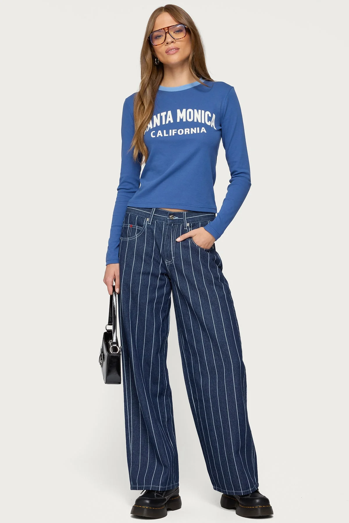 Dark Blue Pinstripe Denim Jeans