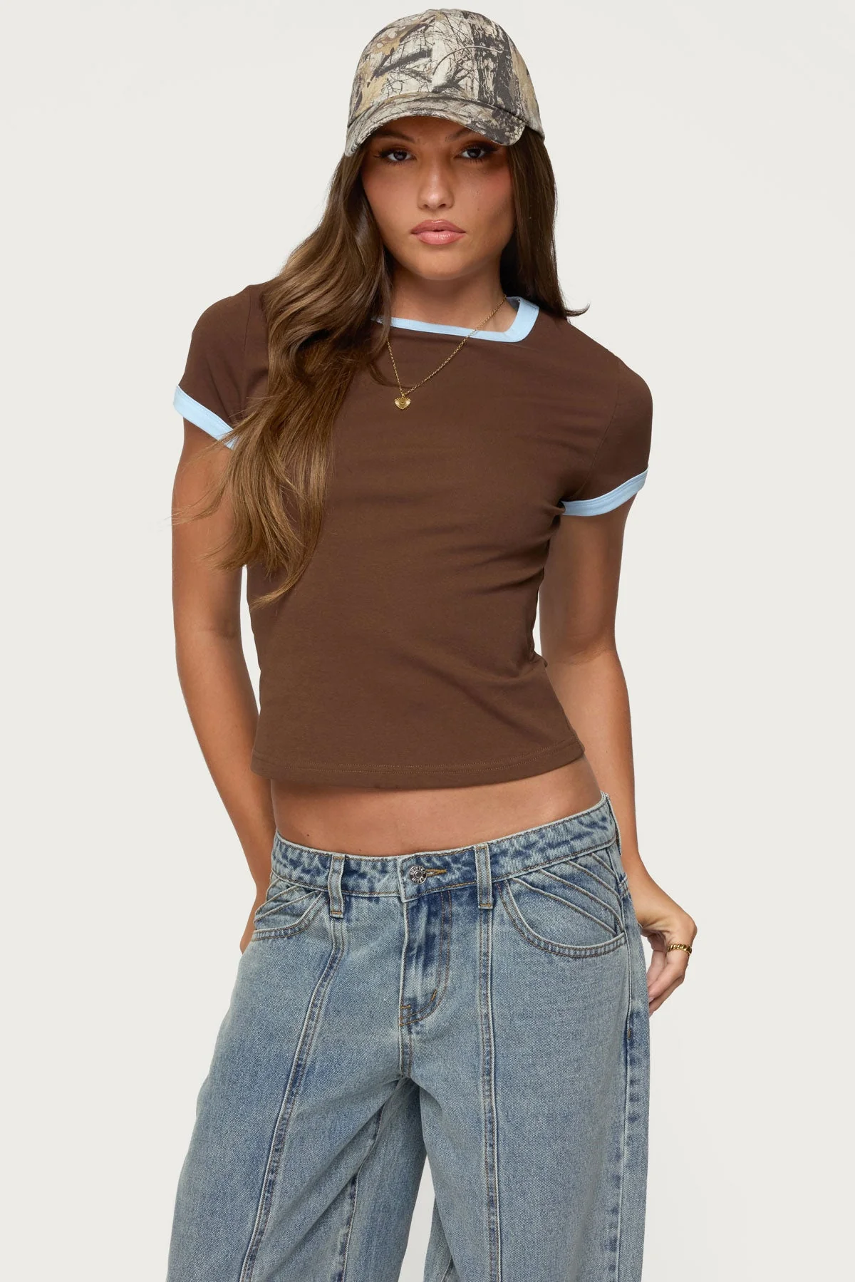 Brown Contrast Cotton T-Shirt for Men