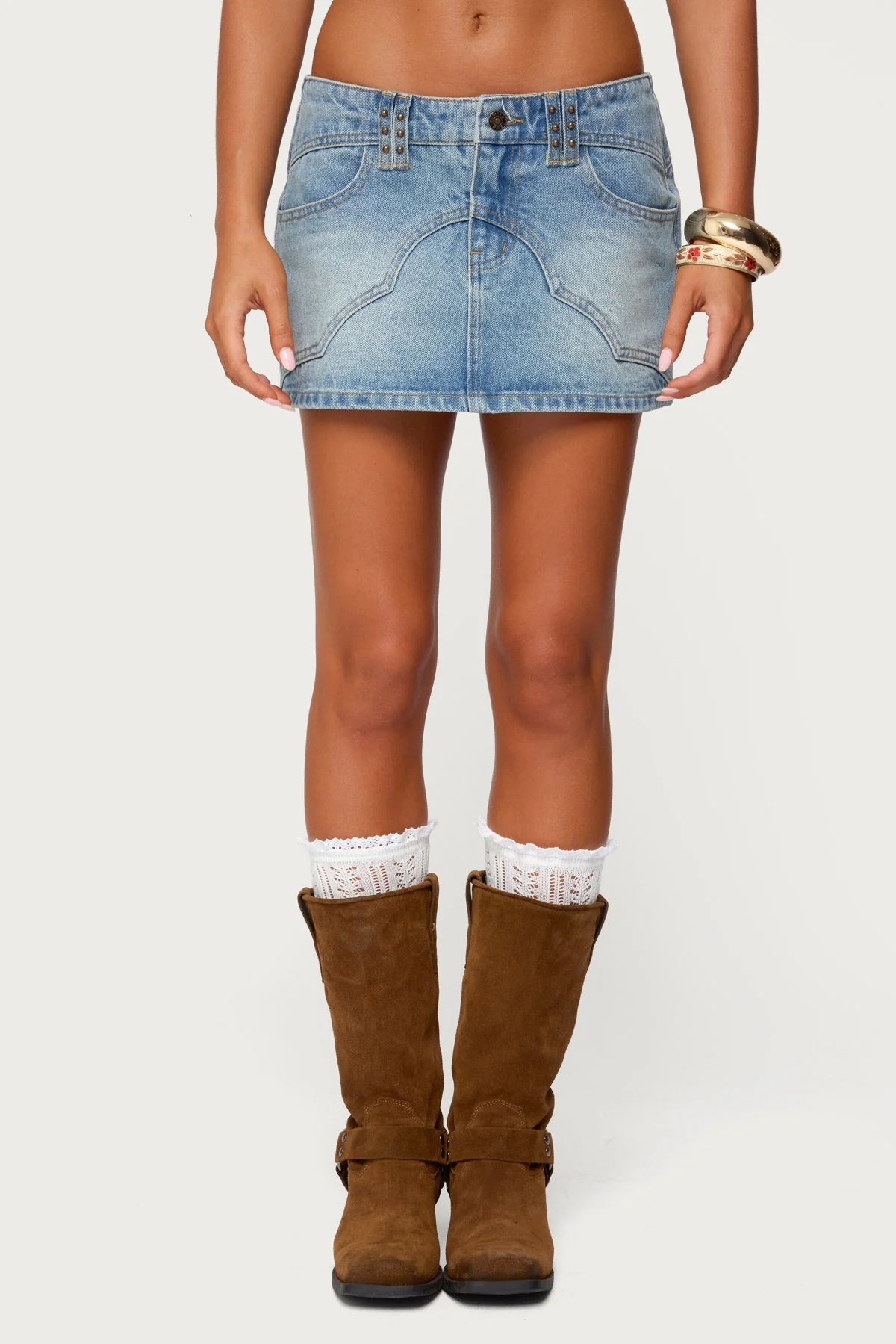 Denim Western Mini Skirt Blue 100% Cotton