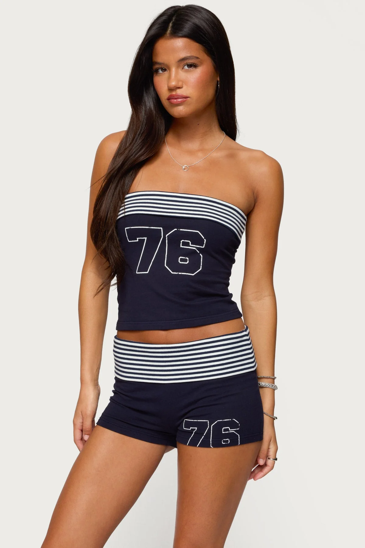 Navy and White Striped Tube Top Set