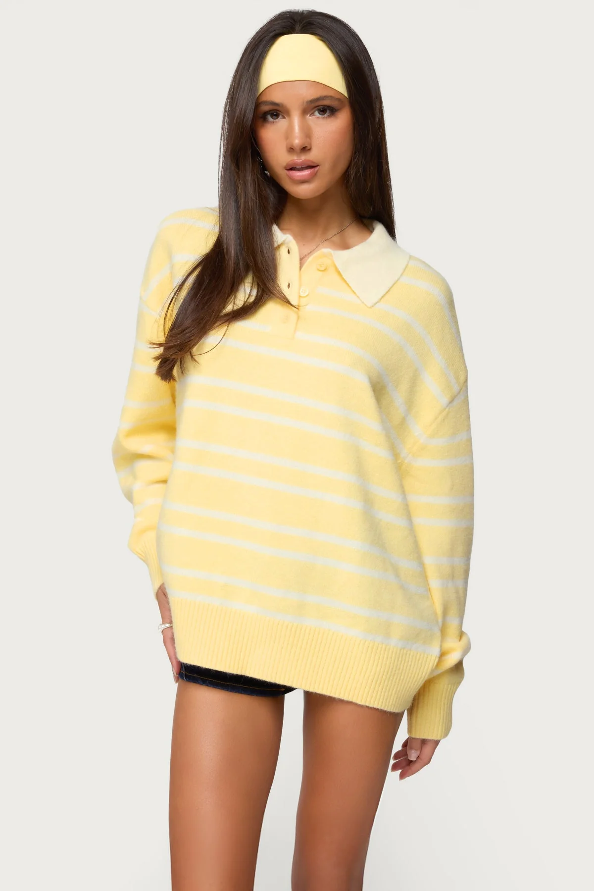 Yellow and White Striped Knit Sweater
