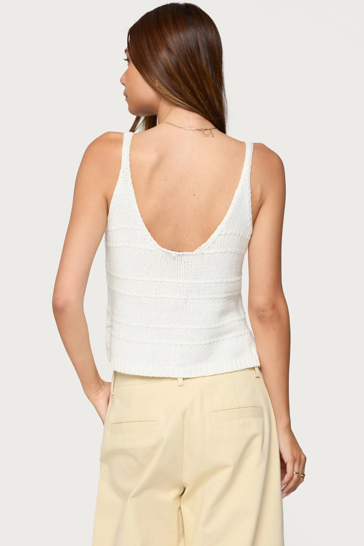 White Knit Split Front Cotton Tank Top