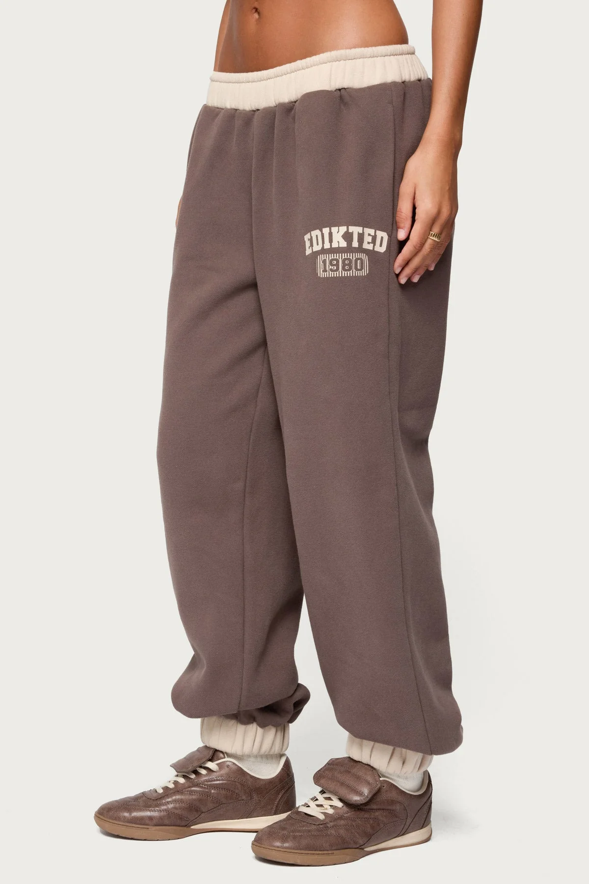 Brown Graphic Text Sweatpants Set