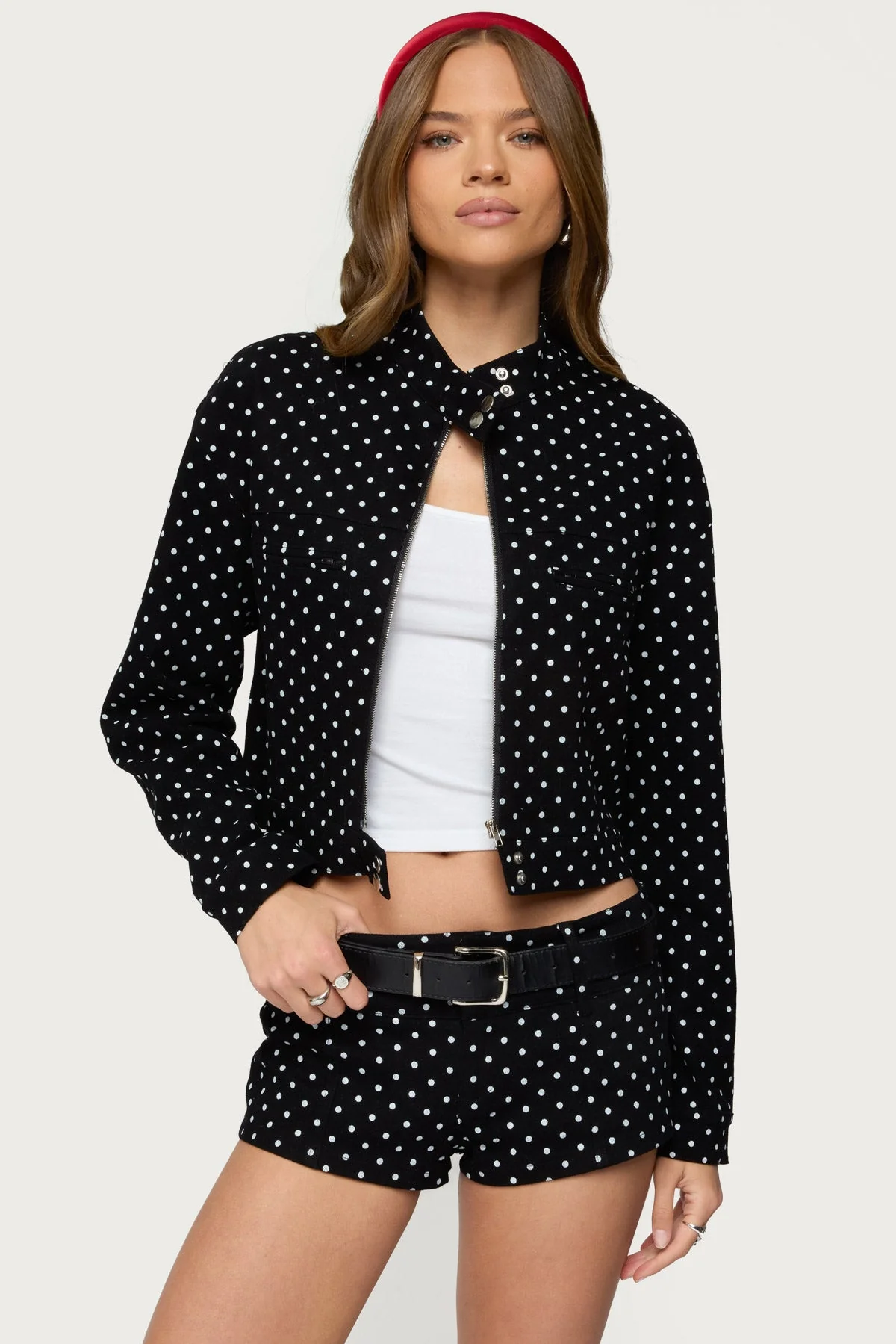 Black Polka Dot Long Sleeve Jacket