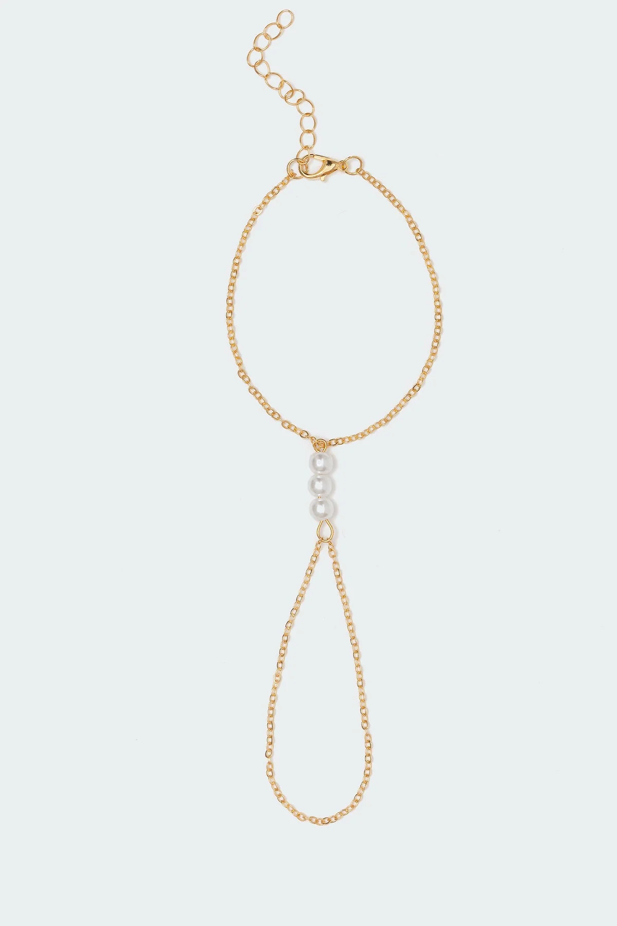 Pearl Detail Hand Chain Accent Bracelet Gold Tone