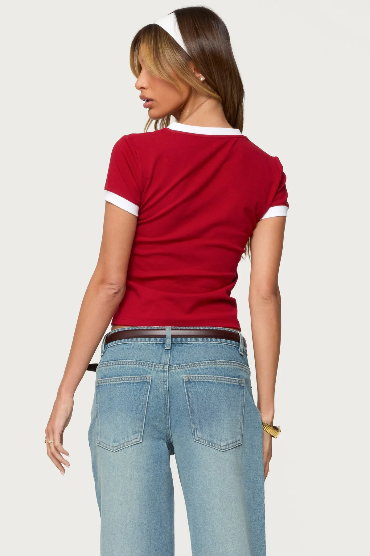 Red V-Neck Cotton Spandex T-Shirt