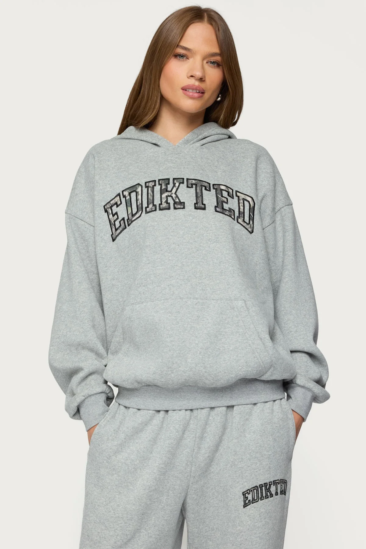 Dark Gray Oversized Camo Print Hoodie Set