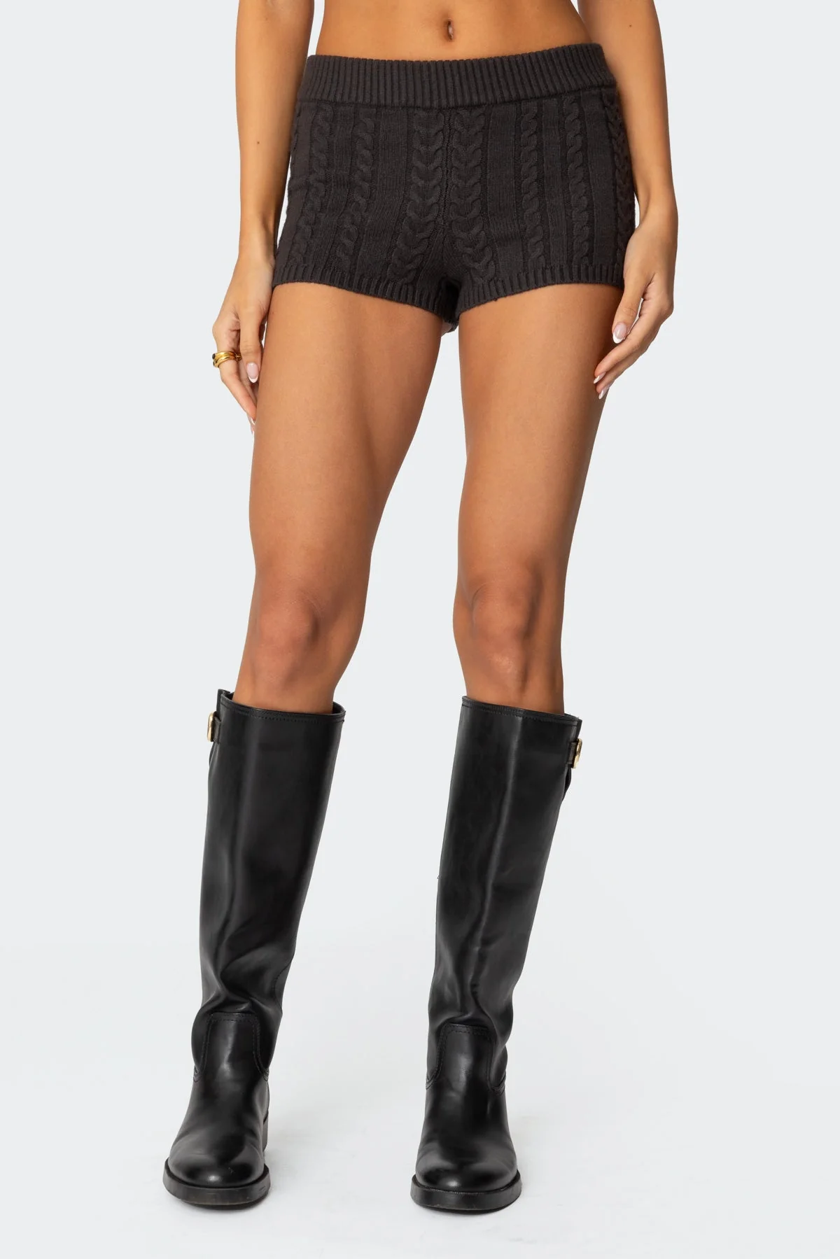 Dark Gray Cable Knit Knitted Shorts for Women