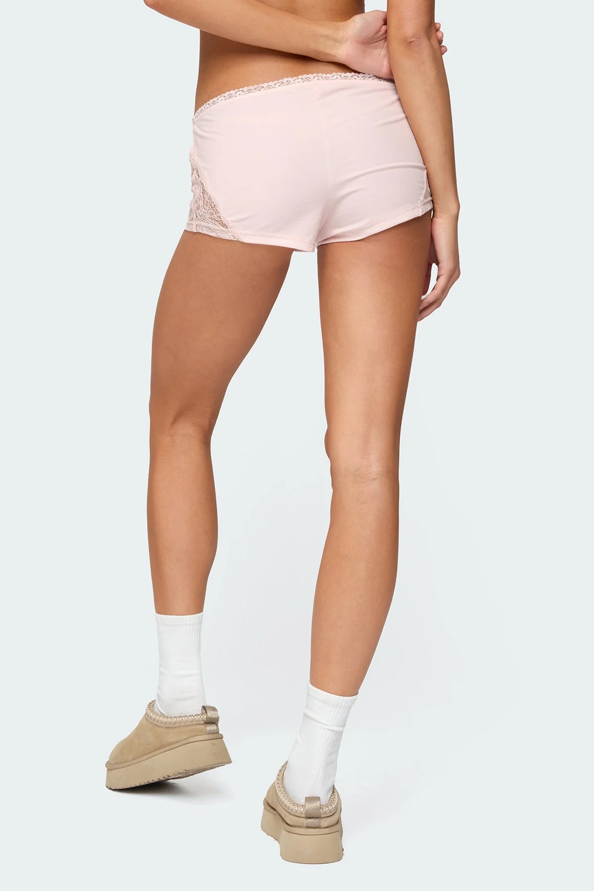 Light Pink Lace Trim Sleepwear Shorts for Women