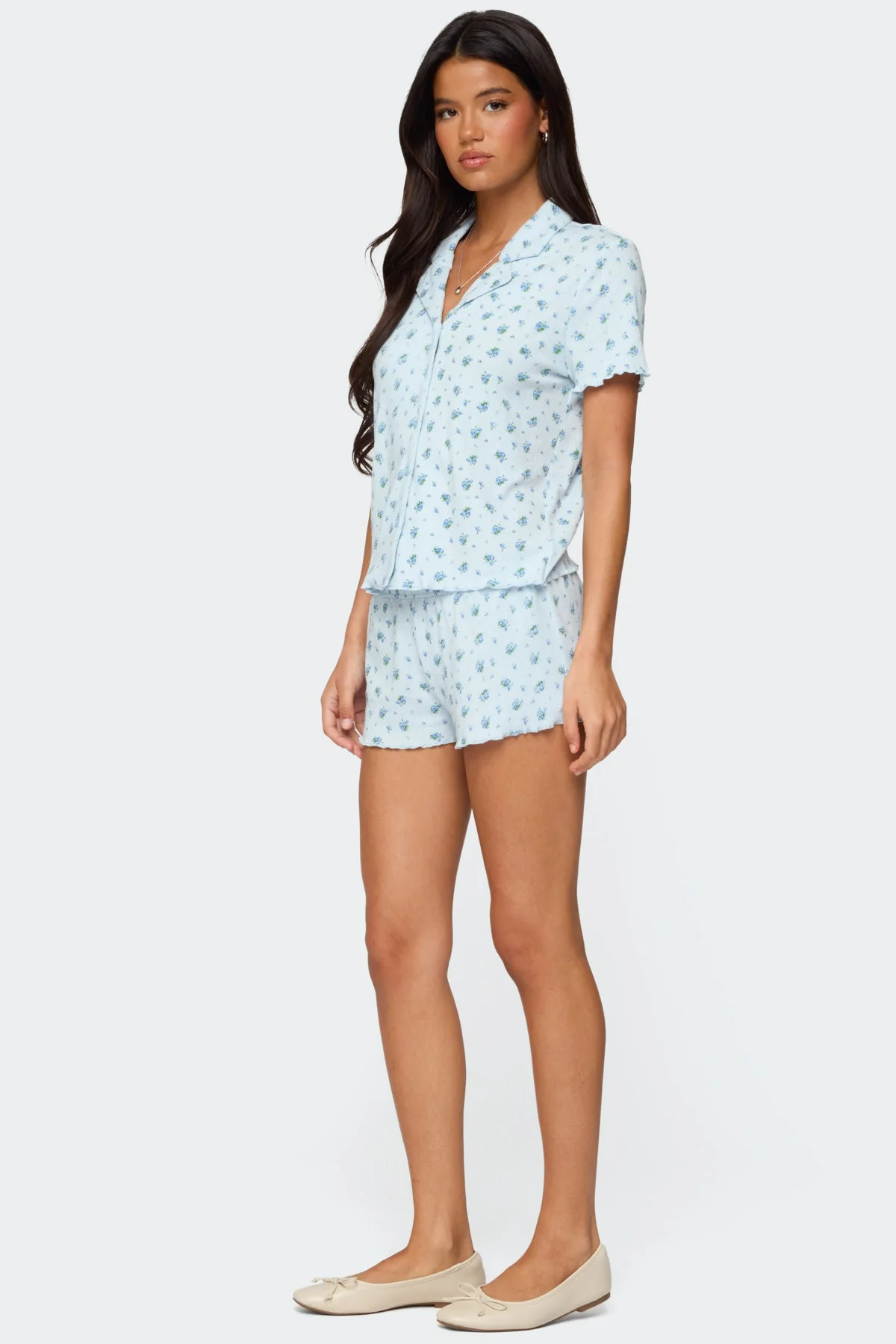 Floral Pointelle Sleepwear Shorts in Light Blue