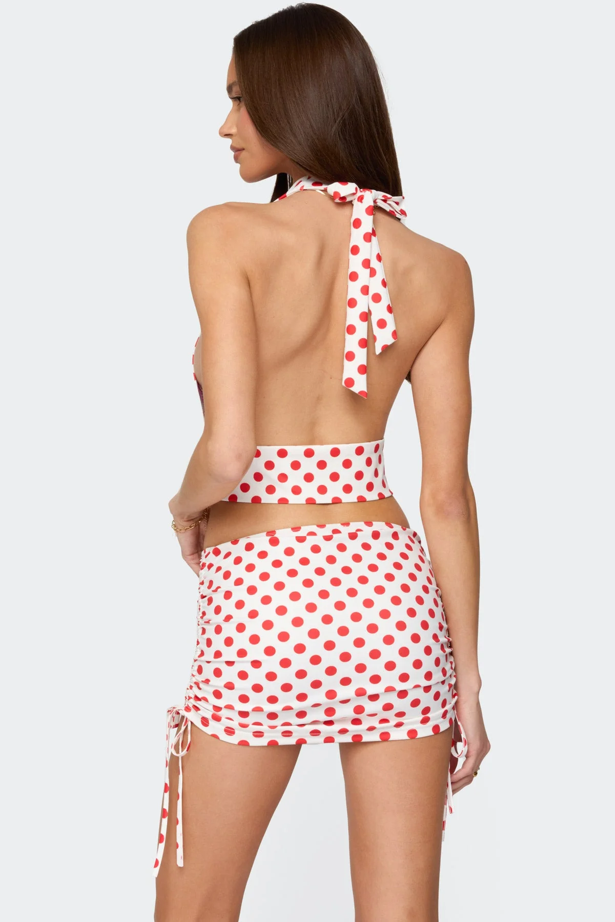 Red and White Polka Dot Cowl Neck Halter Top