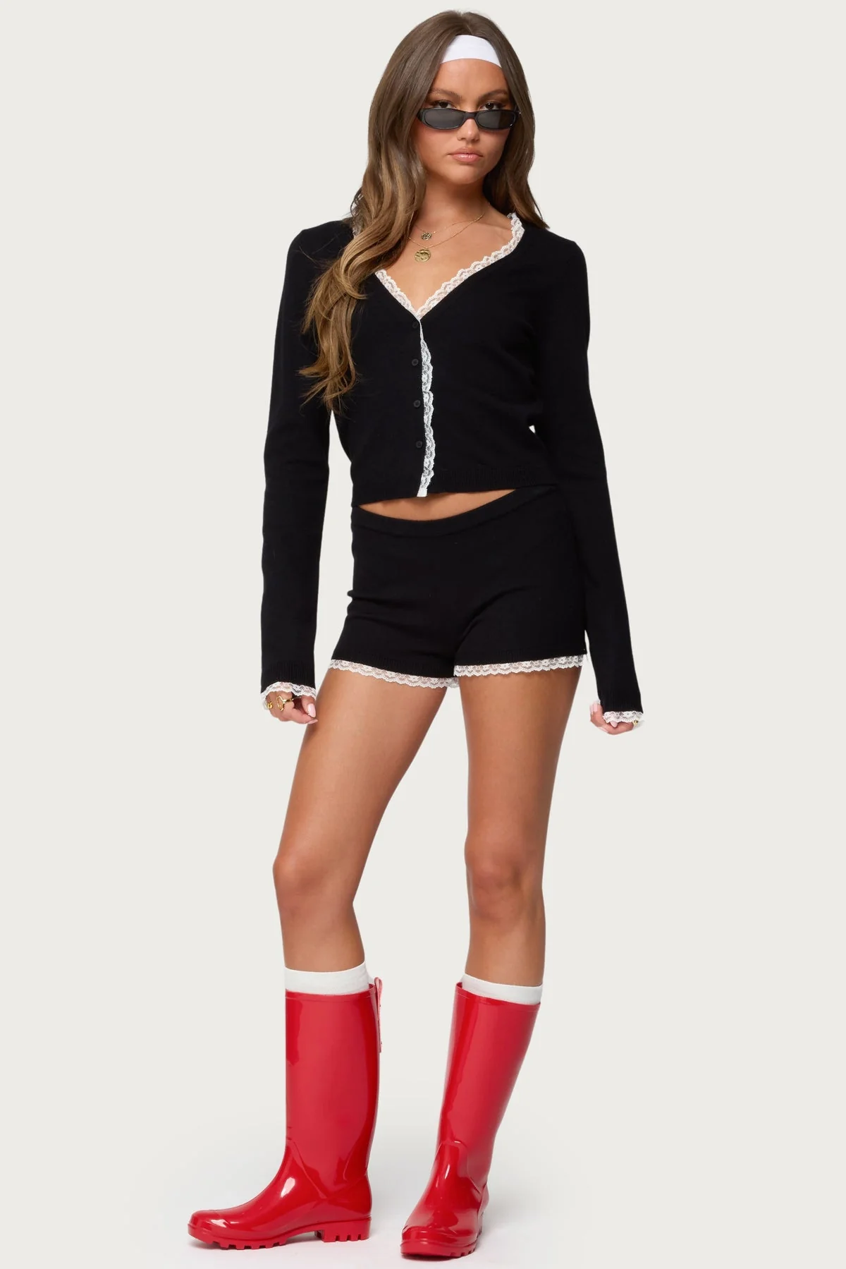 Knit Black Micro Shorts Set