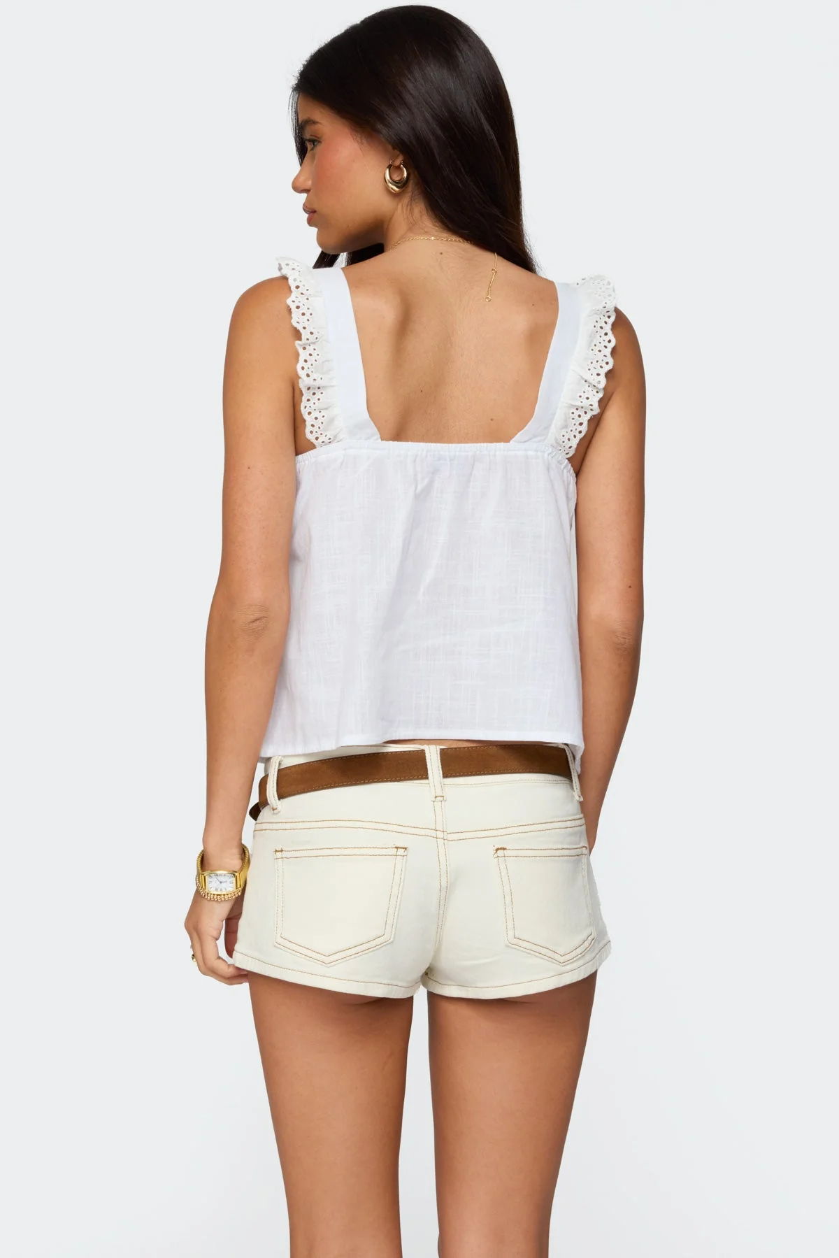 White Linen Look Square Neck Top - Loose Fit