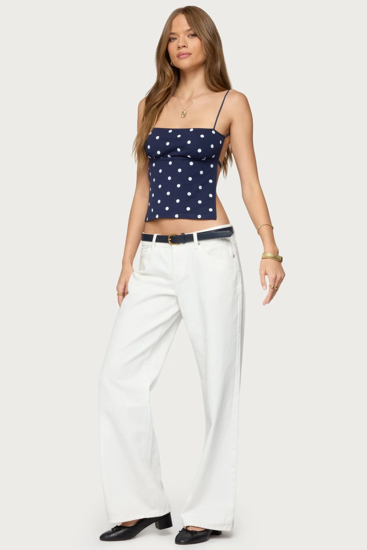 Navy and White Polka Dot Crop Top
