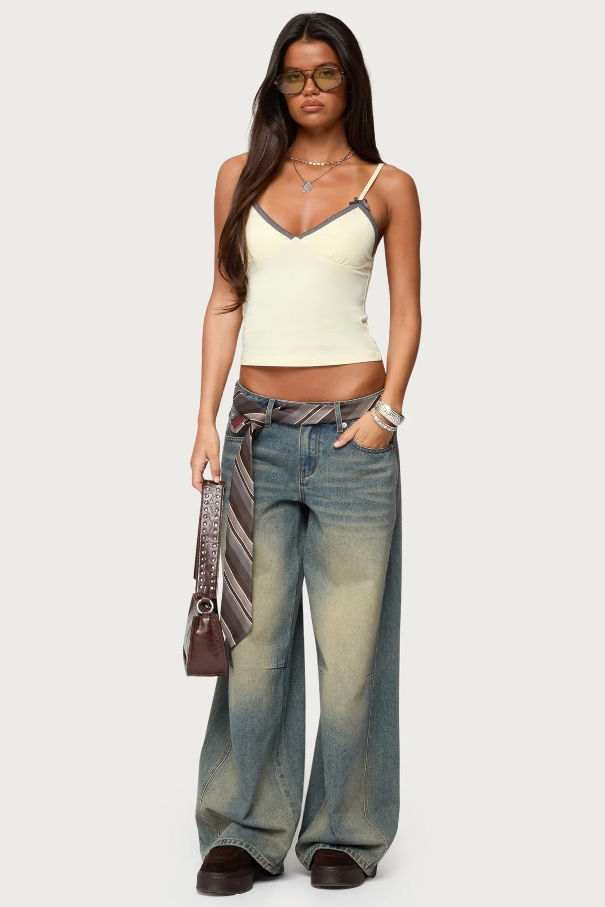 Yellow Frill Trim Tank Top Sleeveless Cotton Spandex Blend