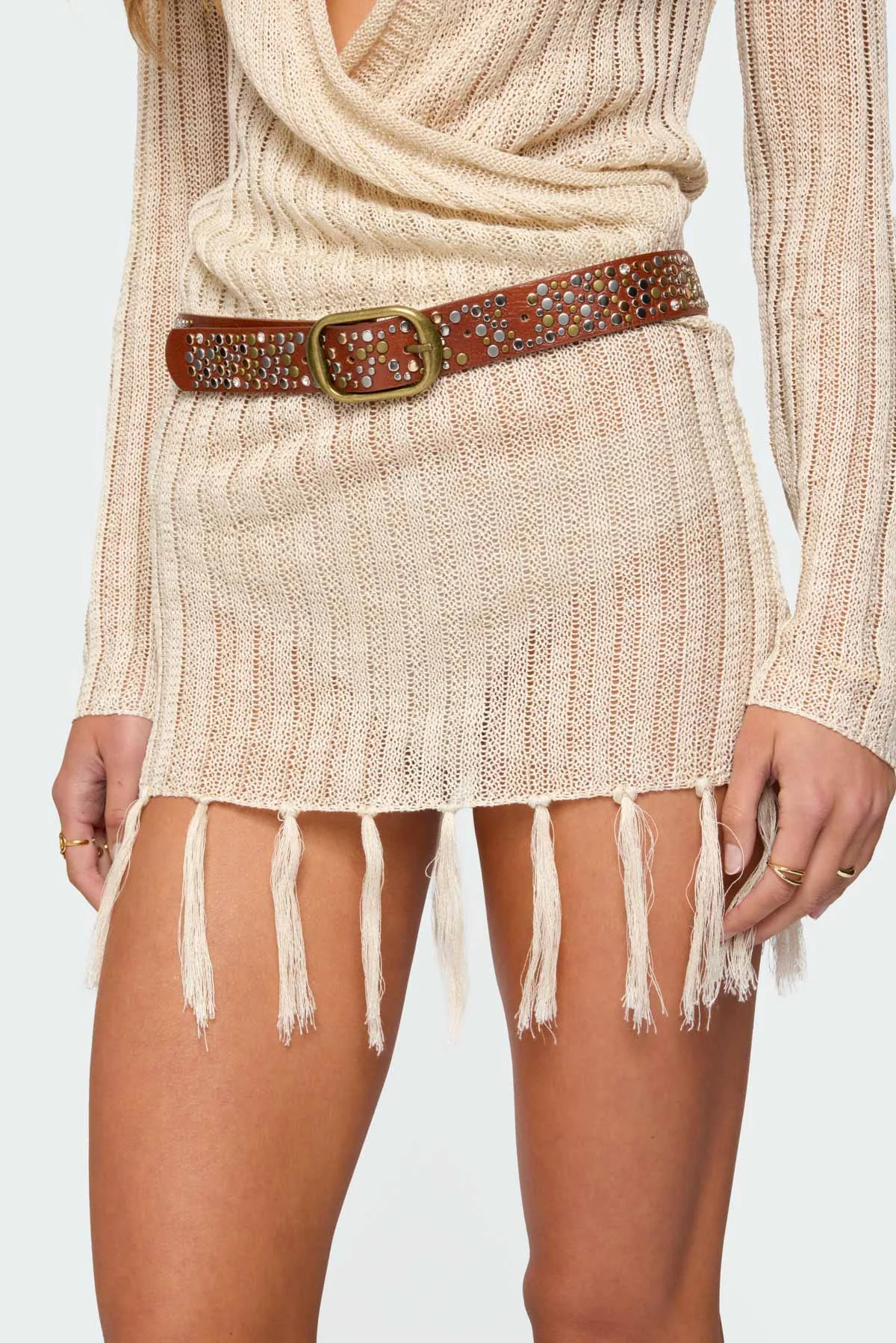 Brown Studded Faux Leather Belt for Stylish Outfits