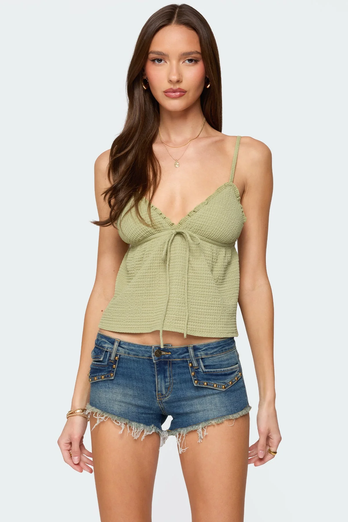 Textured Olive Babydoll Tank Top