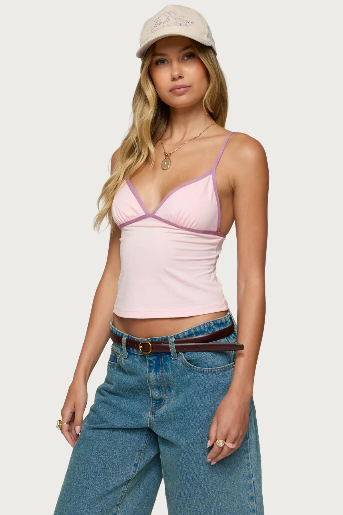 Light Pink Adjustable Strap V-Neck Tank Top