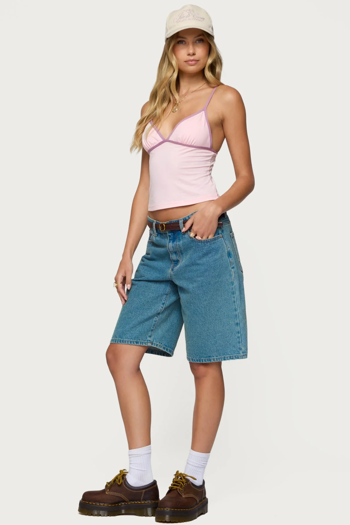 Light Pink Adjustable Strap V-Neck Tank Top