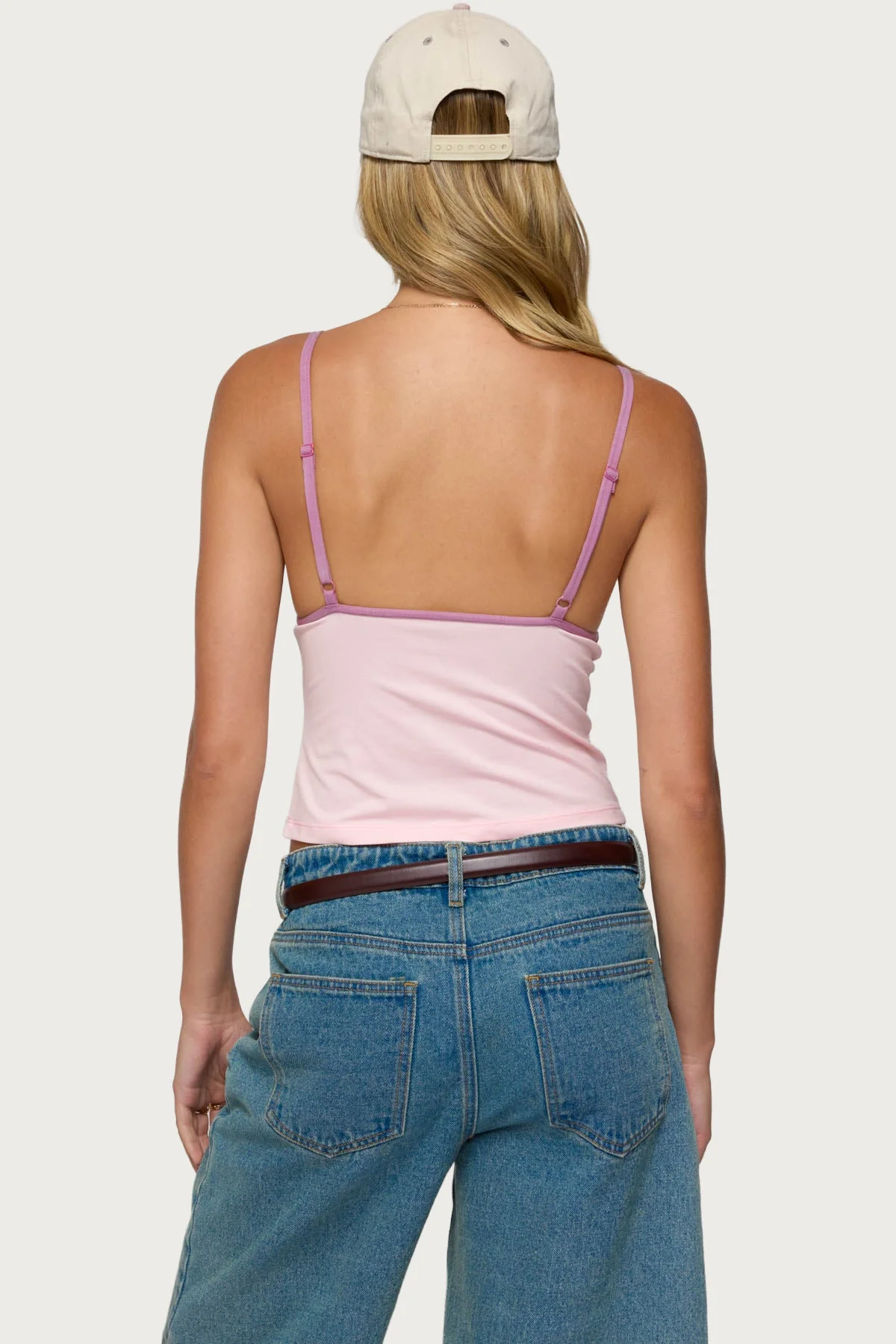 Light Pink Adjustable Strap V-Neck Tank Top