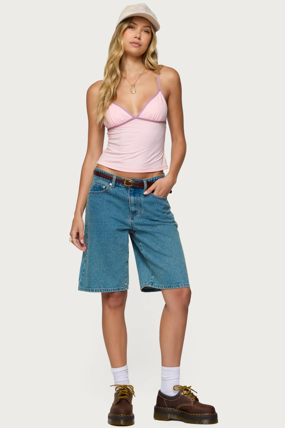 Light Pink Adjustable Strap V-Neck Tank Top