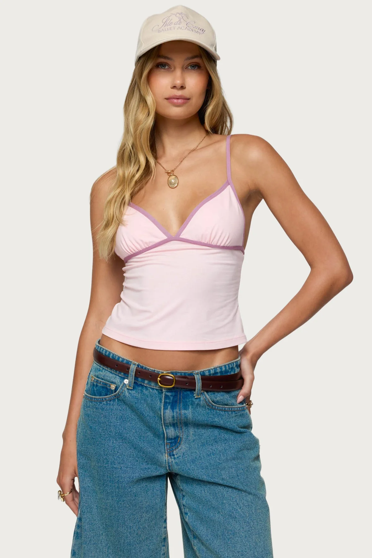 Light Pink Adjustable Strap V-Neck Tank Top