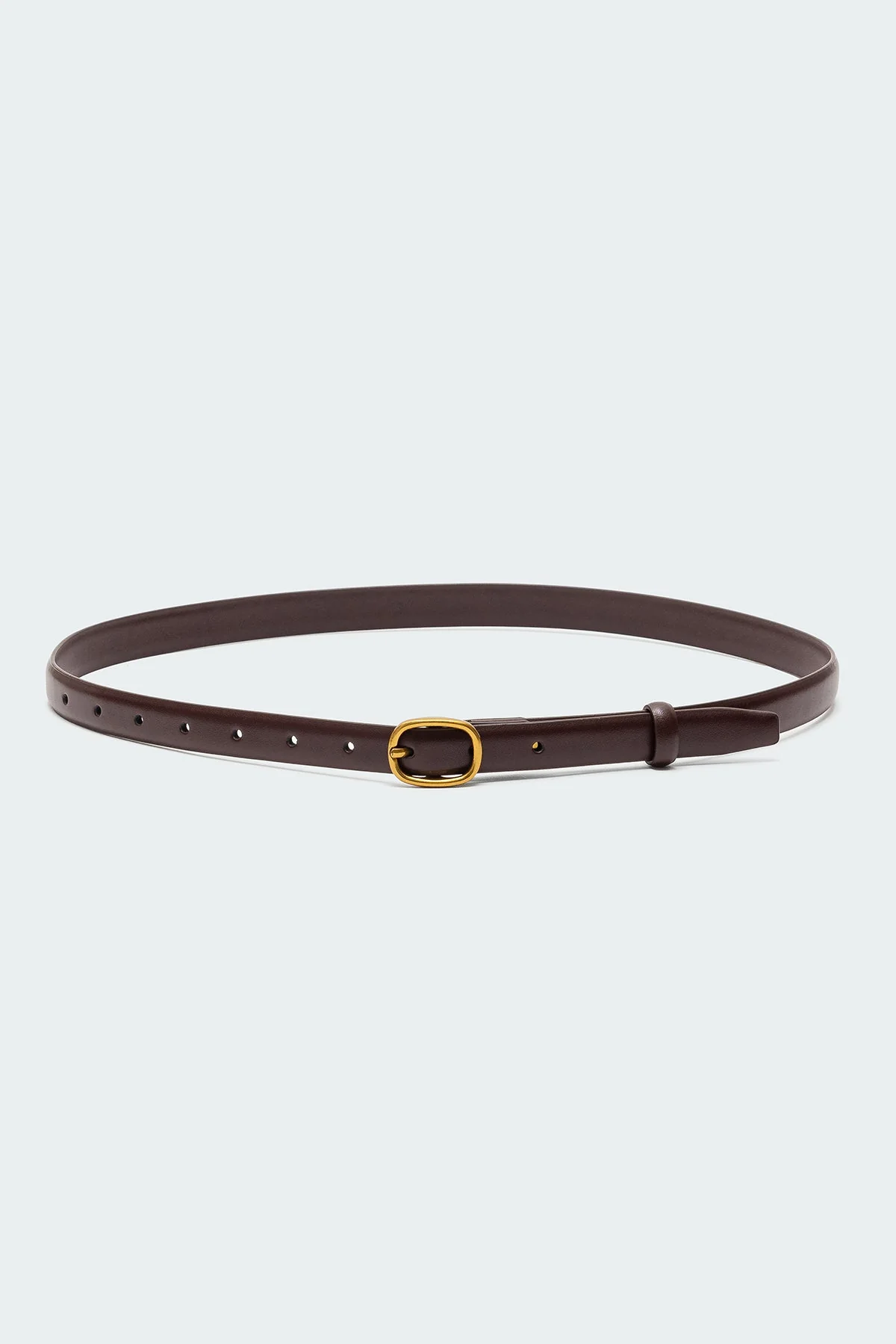 Brown Faux Leather Belt with Oval Buckle