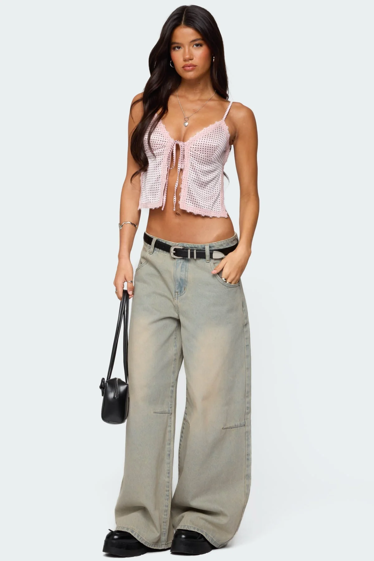 Chic Polka Dot Satin Tank Top with Backless Design