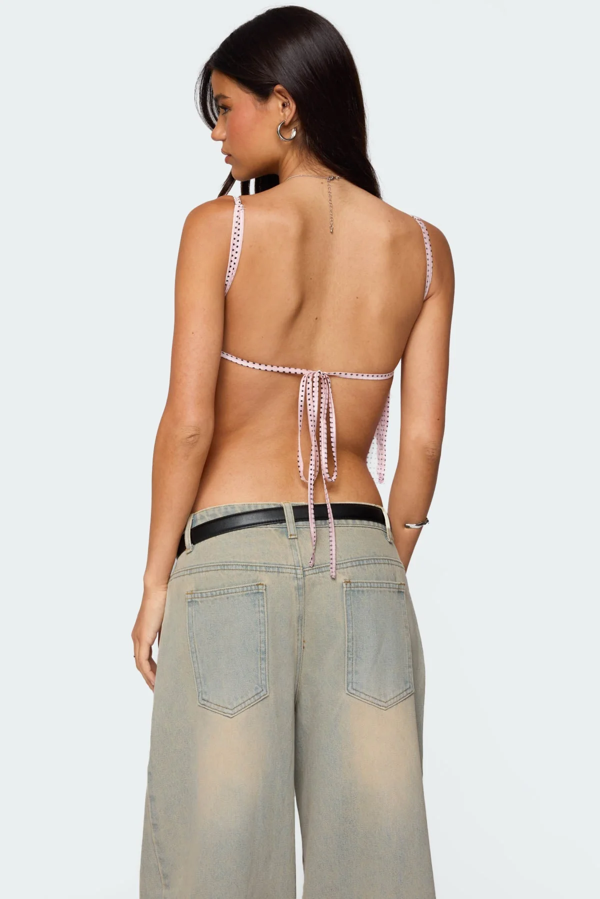 Chic Polka Dot Satin Tank Top with Backless Design