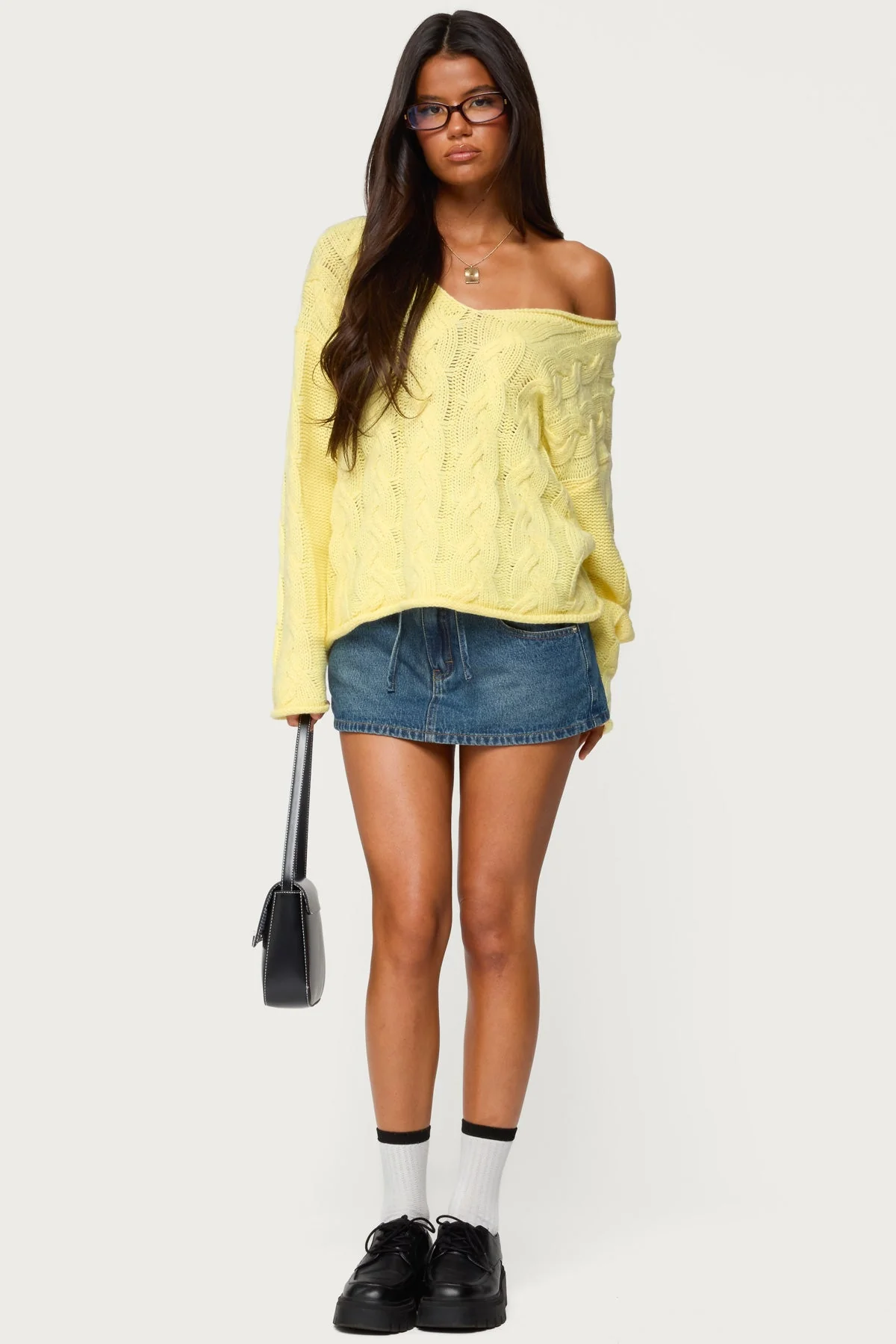 Oversized Cable Knit Sweater in Yellow