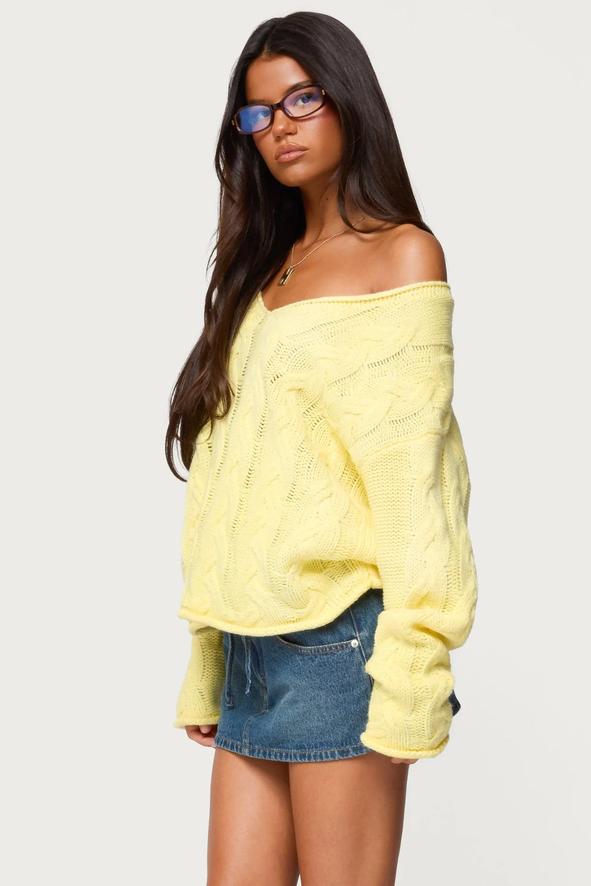 Oversized Cable Knit Sweater in Yellow