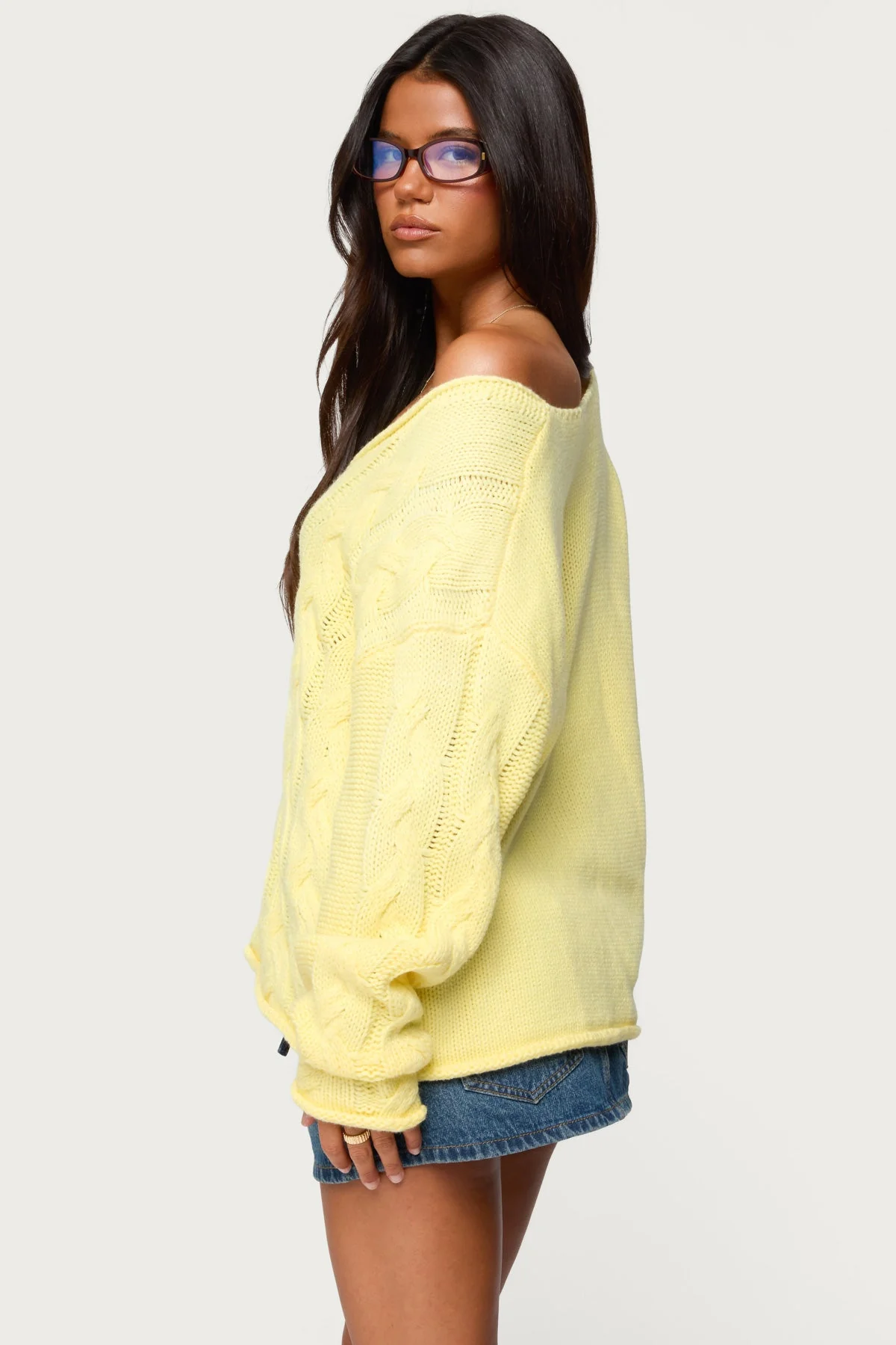Oversized Cable Knit Sweater in Yellow