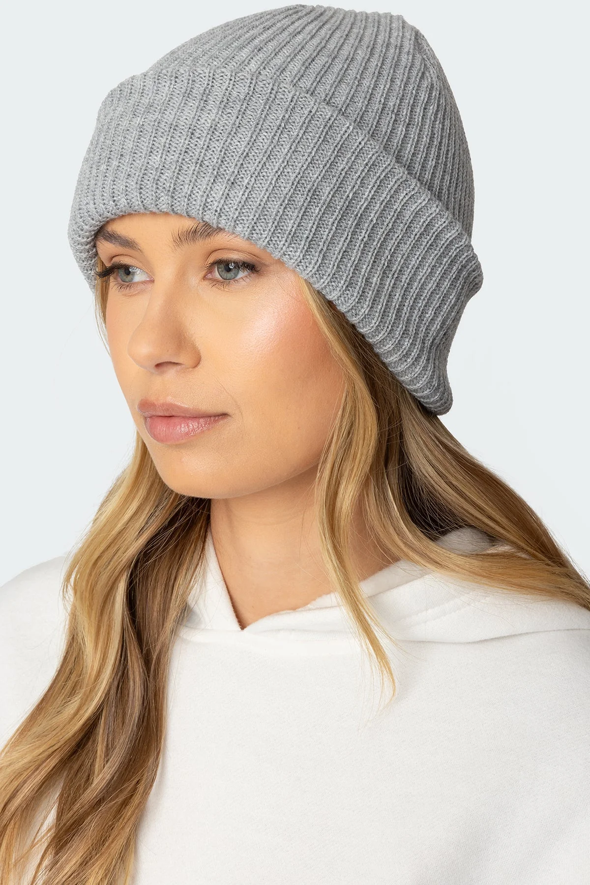 Gray Ribbed Knit Beanie Hat - Soft Cotton Spandex Blend