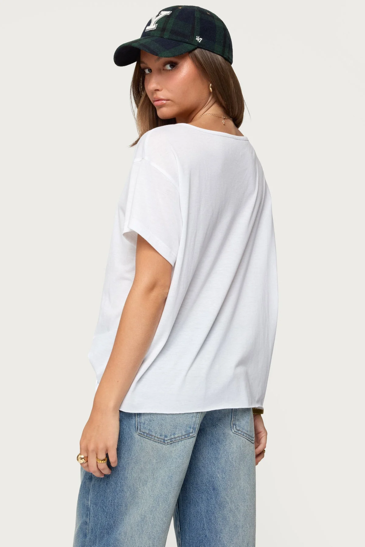 Oversized White V-Neck T-Shirt for Women